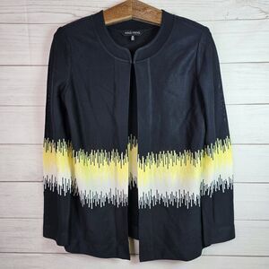 Ming Wang Black Yellow Cardigan Jacket Women’s Size Medium Artsy Shoulder Pads